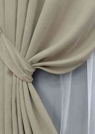 Комплект штор VR-Textil Микровелюр Petek 100х270 2шт и Тюль 300х270 1488ш-1153т Бежевый с белым 71-057/1 Киев