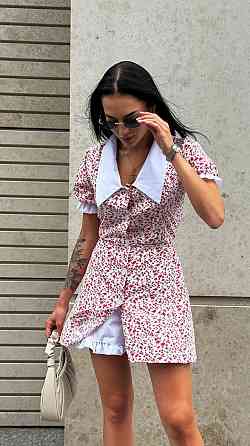 Жіноча романтична мінісукня-комбінезон з білим коміром софт Білий, 44/46 Одеса