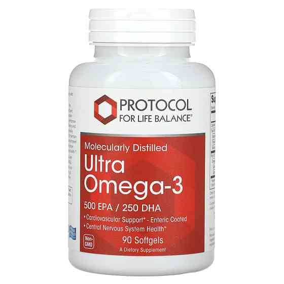 Омега-3 Ультра, Ultra Omega-3, Protocol for Life Balance, молекулярно-дистиллированная, 500 ЭПК/250 ДГК, 90 гелевых капсул Луцк