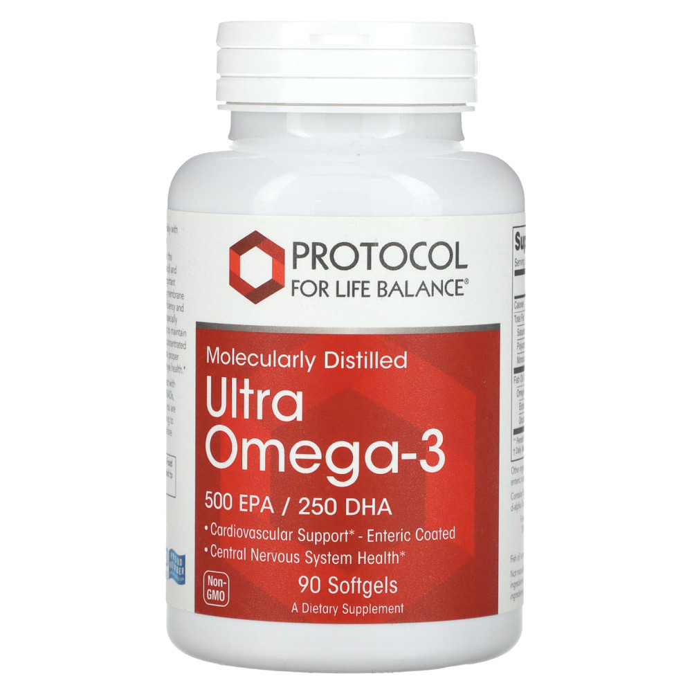 Омега-3 Ультра, Ultra Omega-3, Protocol for Life Balance, молекулярно-дистиллированная, 500 ЭПК/250 ДГК, 90 гелевых капсул Луцк - изображение 1