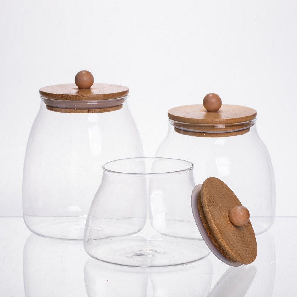 Набір банок для сипучих продуктів 3 штуки 0.5/0.8/1 л з бамбуковими кришками 64486-57 Київ - фото 1