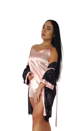 Комплект халат і піжама жіноча майка + шорти Чорно-Рожевий M Харків