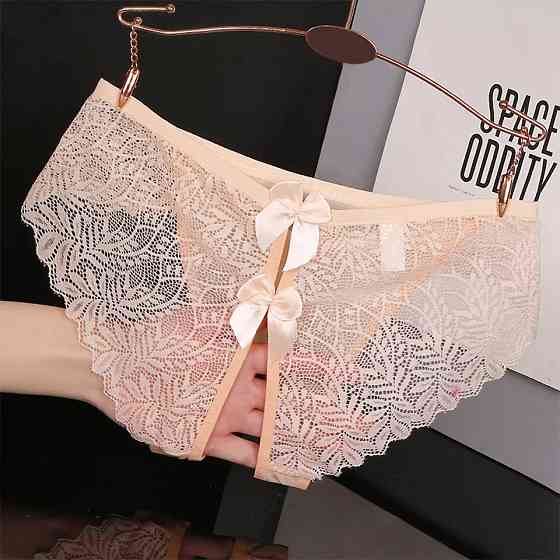 Трусики з розрізом і бантиками one size бежевий Київ