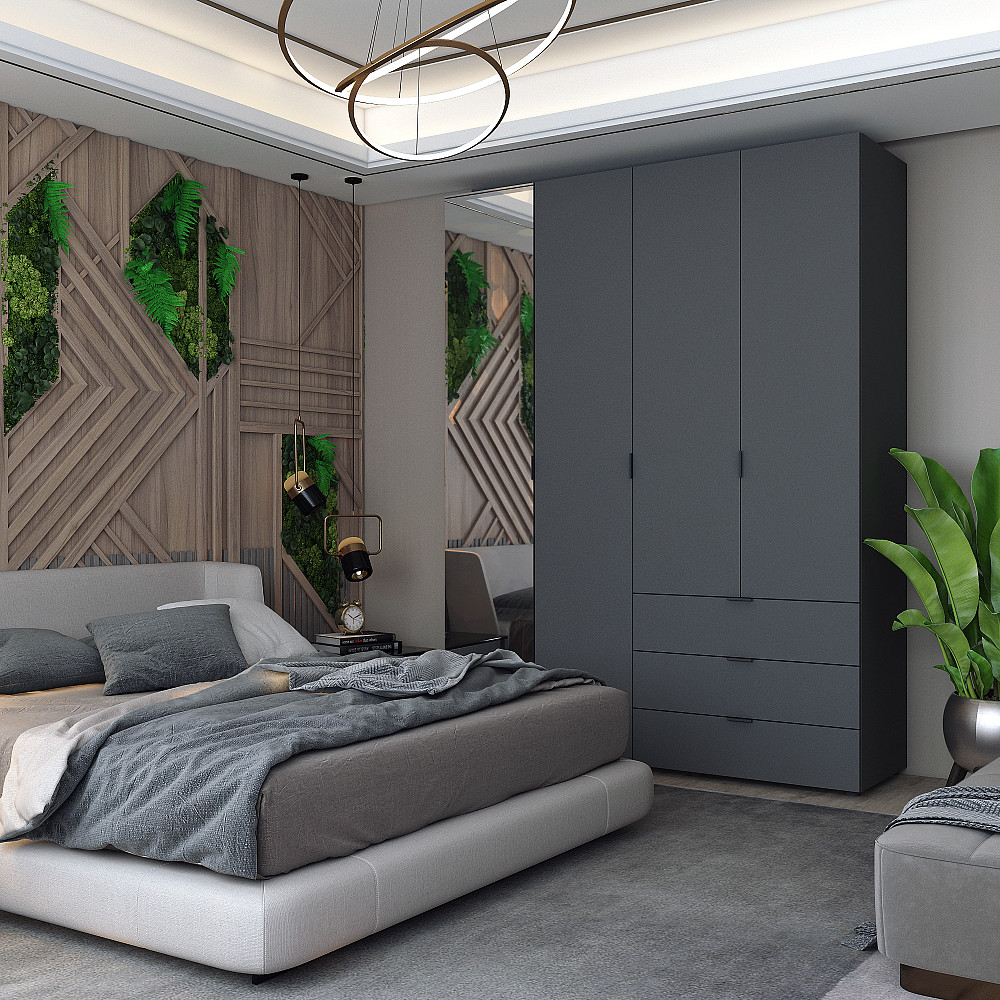 Комплект шкафов для одежды Doros Гелар (2 шт.) 155х49,5х203,4 см Зеркало/Графит (DRS-011135) Днепр - изображение 1