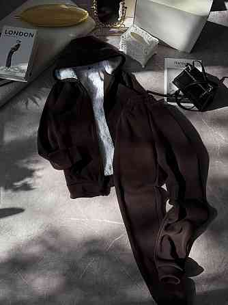 Жіночий теплий повсякденний костюм: худі + штани, тринитка на флісі + хутро Шоколад, 50/52 Одеса