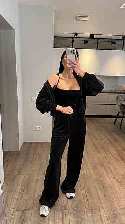 Женский стильный повседневный костюм тройка велюр плюш Черный, 44/46 Одесса