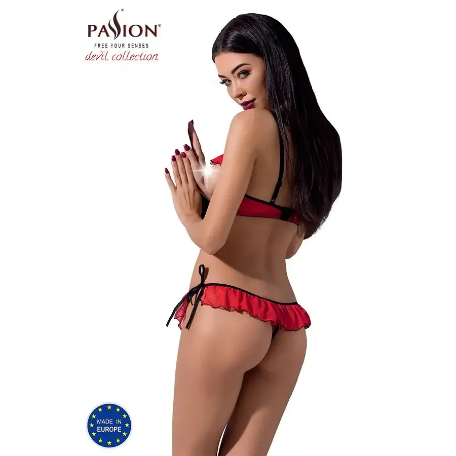Комплект білизни Passion Exclusive CHERRY SET OpenBra S/M, red, відкритий ліф, трусики-спідничка Львів - фото 2