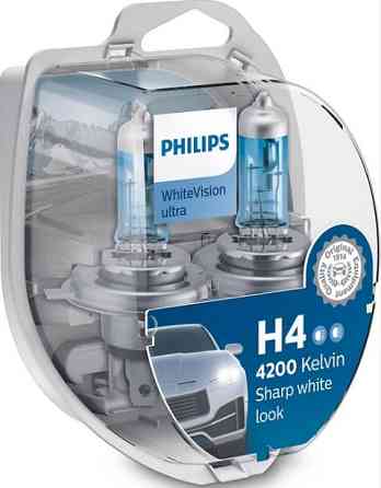Комплект галогенових ламп PHILIPS H4 12342WVUSM WhiteVision Ultra +60% 4200K 60/55W 12V P43t Харків
