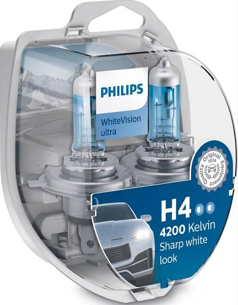 Комплект галогенових ламп PHILIPS H4 12342WVUSM WhiteVision Ultra +60% 4200K 60/55W 12V P43t Харків - фото 1