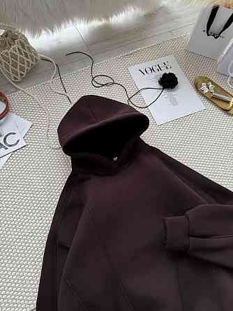 Жіноча стильна тепла худі з фіксаторами суцільна турська тринитка на флісі Шоколад Одеса