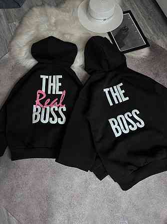 Парні теплі худі для закоханих з написом на спині тринитка на флісі Одеса