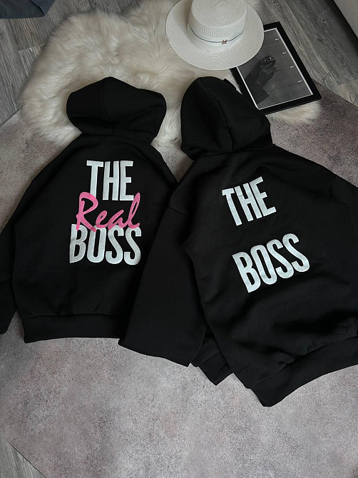 Парні теплі худі для закоханих з написом на спині тринитка на флісі Одеса - фото 3