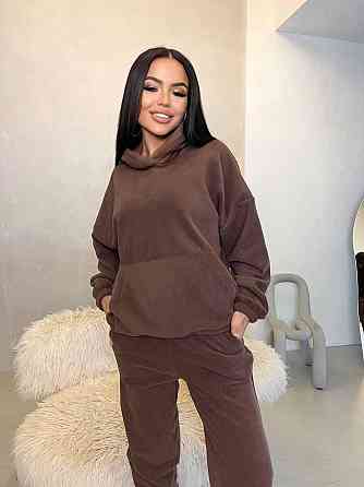 Женский теплый прогулочный костюм двойка: худи и штаны двусторонний флис Шоколадный, 46/48 Одесса