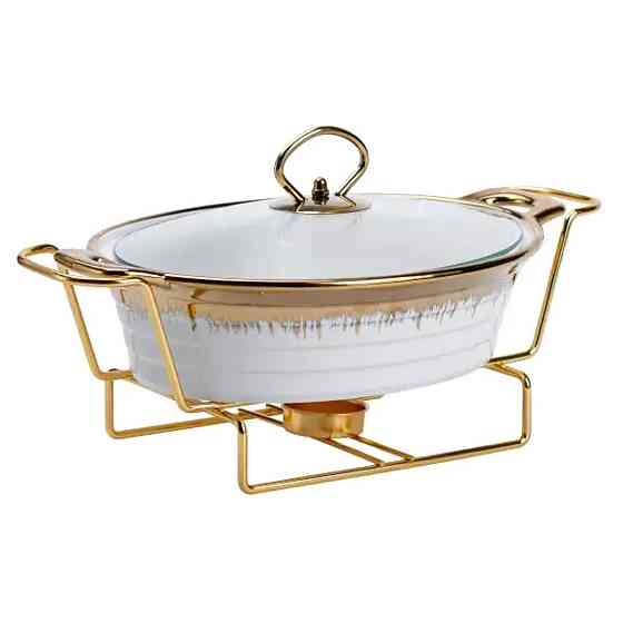 Мармитница фарфоровая 1 литр круглая, подставка с подогревом HP1025 Коломия