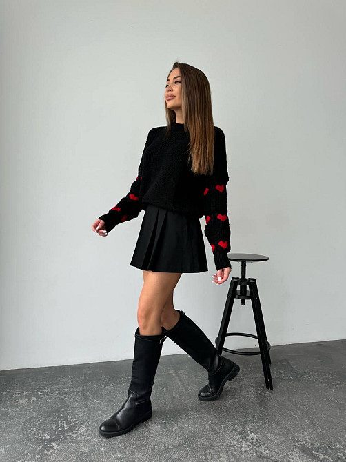 Женский стильный оверайз свитер акрил/шерсть Черный Одесса - изображение 4