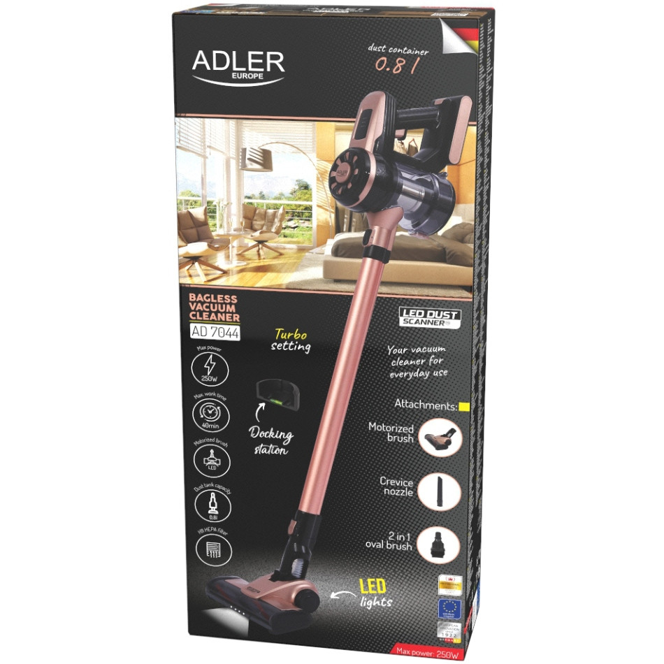 Порохотяг Adler AD 7044 бездротовий/ 250Вт/ 12,000 Pa/ 0,8л/ LED/ TURBO/ настінне кріплення Винница - изображение 9