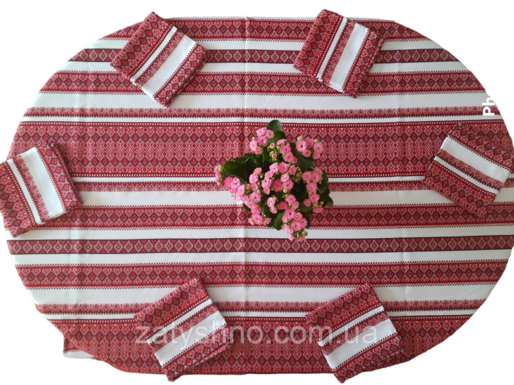Красная скатерть вышитая с салфетками 6 штук Киев - изображение 1