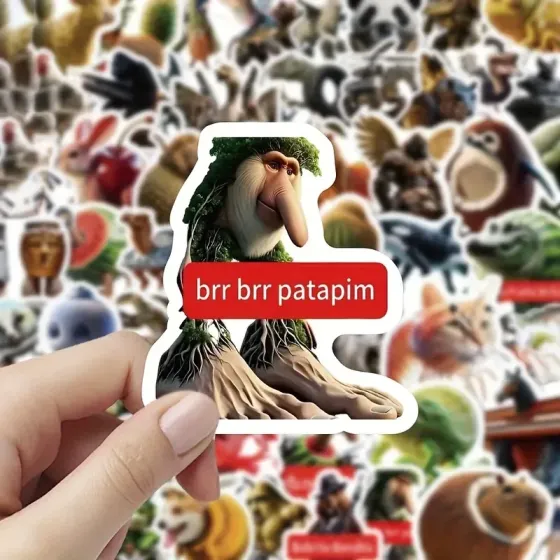 Набор наклеек «TungTungTungTung Sahur» – 50 шт. абсурдных мемных стикеров с животными и фантазийными существами Киев