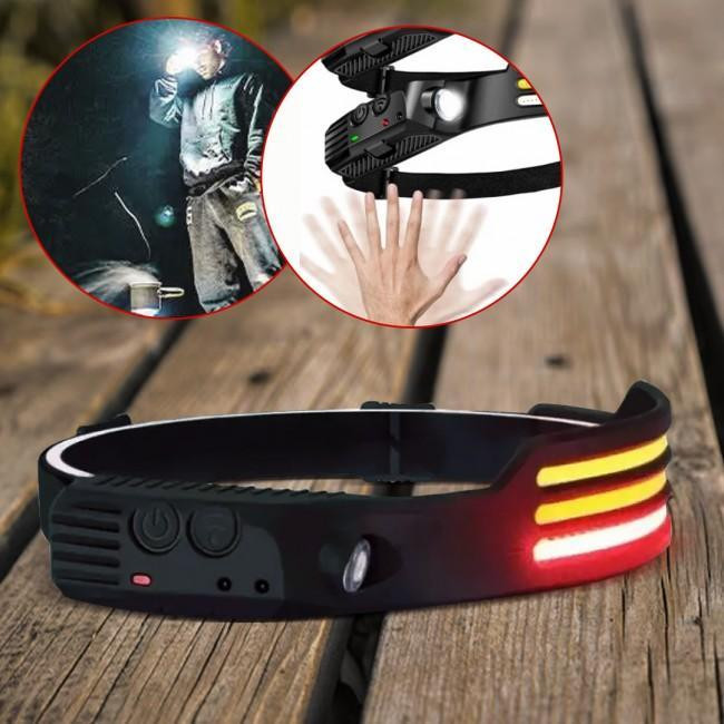 Налобний ліхтар COBA CB-689-3 акумуляторний з датчиком руху та червоним світлом Одеса - фото 1