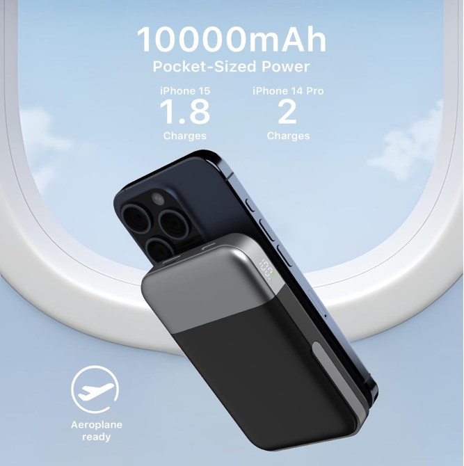 Power Bank 10000 mAh MagSafe 22.5W, портативний зарядний пристрій з бездротовою зарядкою 15W, USB-C PD, LED-дисплей, магнітний Київ - фото 14