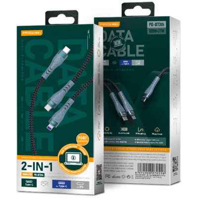 Дата кабель USB-C to USB-C + Lightning 1.3m Azeada PD-B73th 27W/100W data transfer black Proda (PD-B73th-BK) Вінниця - фото 2