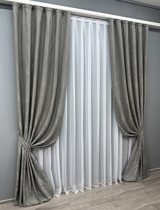 Комплект штор VR-Textil Жакард Viva Marmo № 1785ш Сірий 150х290 см 2 шт (33-0733) Київ - фото 3