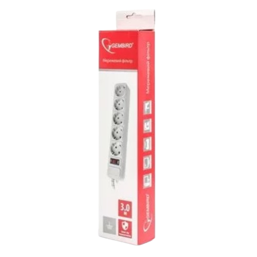 Фільтр мережевий 5 розеток 3м із заземленням з вимикачем 4500А сірий SPG5-G-10G Gembird Житомир - фото 3