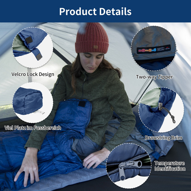 Спальник з капюшоном Naturehike MJ300 CNK2300SD014, темно-блакитний Киев - изображение 3