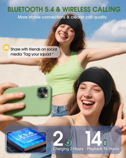 Бездротові навушники-пов'язка MUSICOZY GH01 для сну на боці, Bluetooth 5.4, бамбукова бавовна, 14 год, USB-C, чорні Київ - фото 9