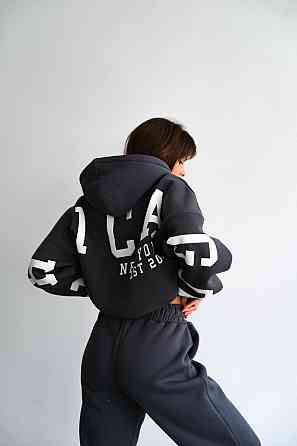 Женский стильный повседневный костюм Chicago с двойным капюшоном Графит, 42/46 Одесса