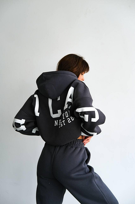 Женский стильный повседневный костюм Chicago с двойным капюшоном Графит, 42/46 Одесса - изображение 1