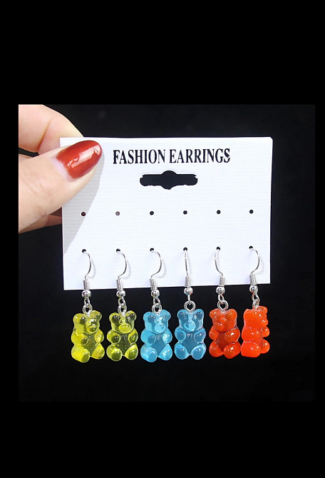 Сережки мишки, в наборе 3 пары - размер мишки 1,6*1см, смола Киев - изображение 1