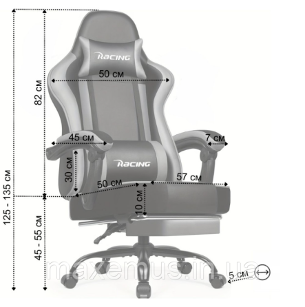 Компьютерное кресло с нагрузкам до 300 кг для геймера с подставкой для ног и регулировкой спинки Bonro Racing B-059 серое Мостиска
