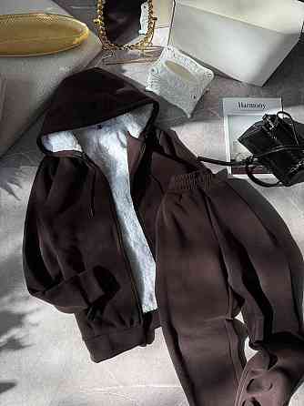 Жіночий теплий повсякденний костюм: худі + штани, тринитка на флісі + хутро Шоколад, 42/44 Одеса