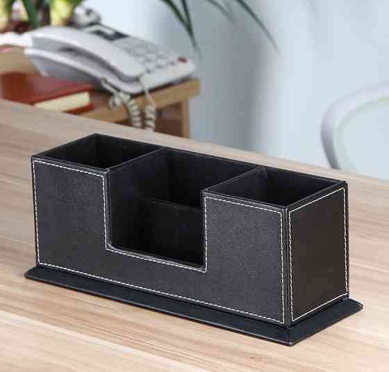 Органайзер для канцелярских пренадлежностей и аксессуаров,подставка настольная для канцелярии из искусственной кожи,черная Каменец-Подольский