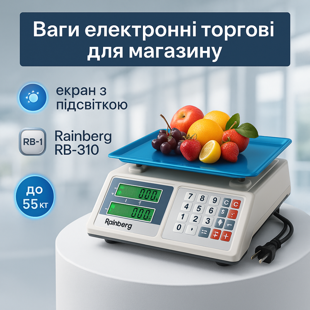 Ваги торговельні електронні Rainberg RB-310 до 55 кг з лічильником ціни JV-55 Львів - фото 9