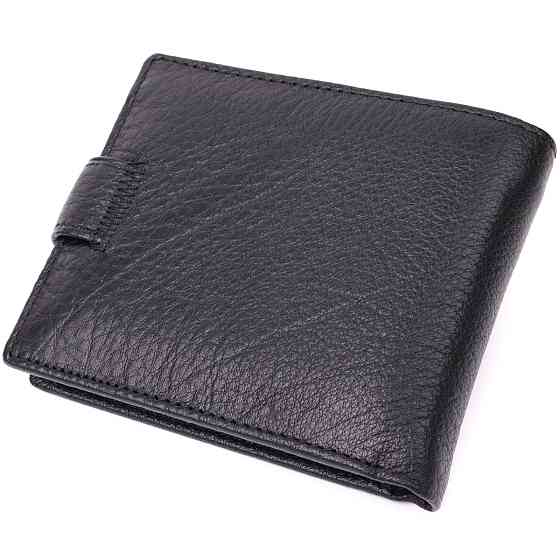 Мужской горизонтальный бумажник среднего размера из натуральной кожи ST Leather 22484 Черный Киев