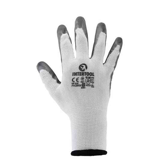 Рукавичка трикотажна з сірим нітриловим покриттям долоні, синтетична, червона,10