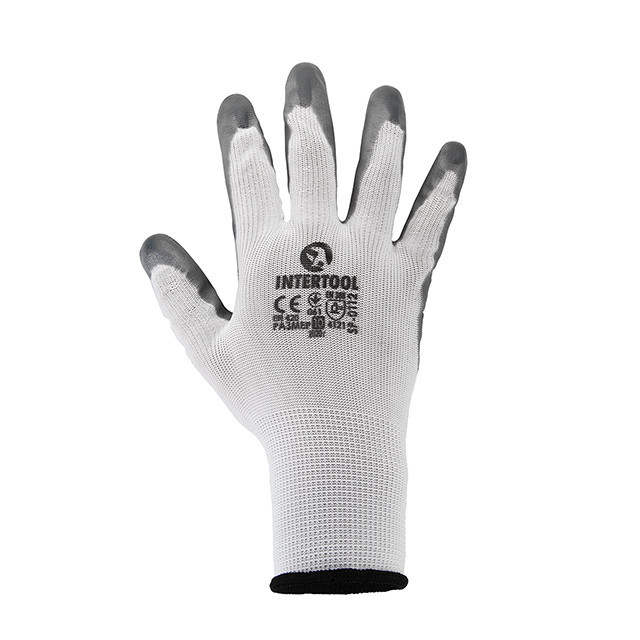 Рукавичка трикотажна з сірим нітриловим покриттям долоні, синтетична, червона,10