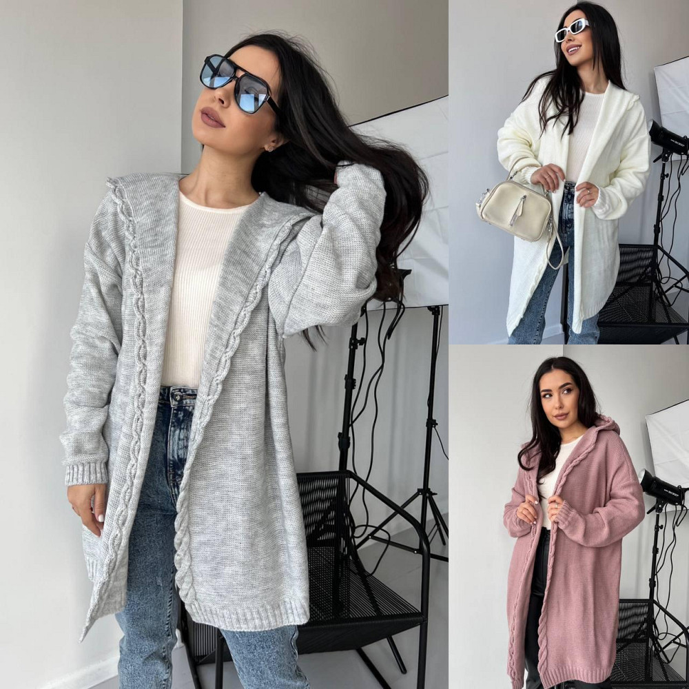 Женский модный вязаный кардиган с капюшоном. 44-54р. Киев - изображение 1