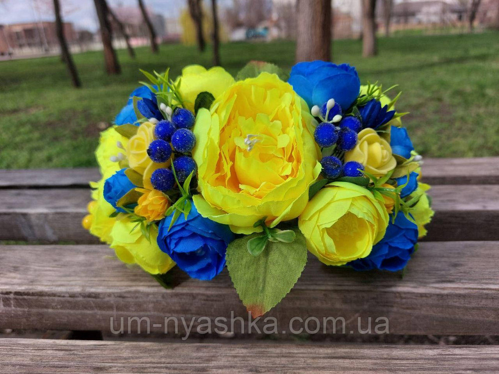Ободок обруч з квітами "Піони великий жовто-синій" Кривий Ріг - фото 10