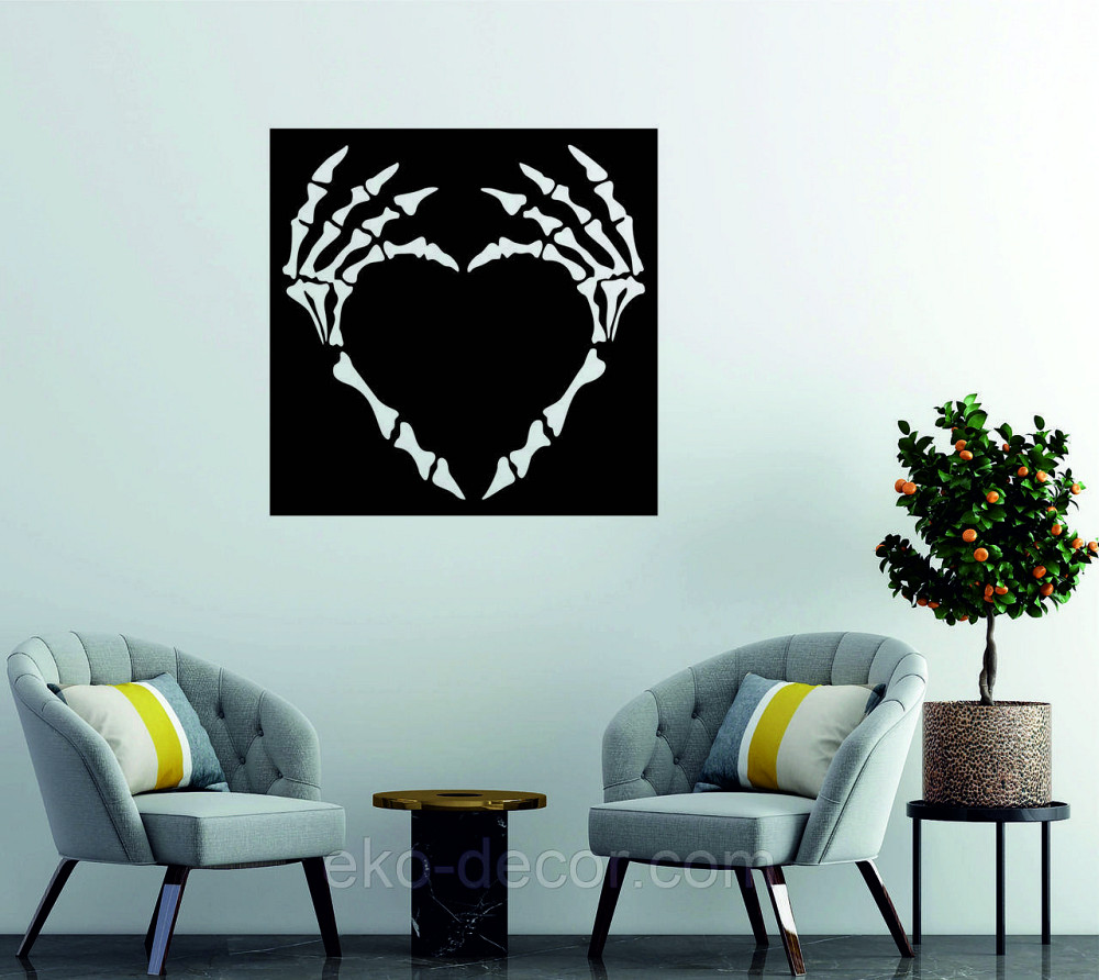 Декоративное настенное 3D Панно «Скелет», Декор на стену с объемом 70*70 см, Черный Киев - изображение 1