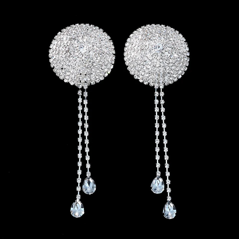 Наклейки на груди з камінням 5 см сріблястий Київ - фото 2