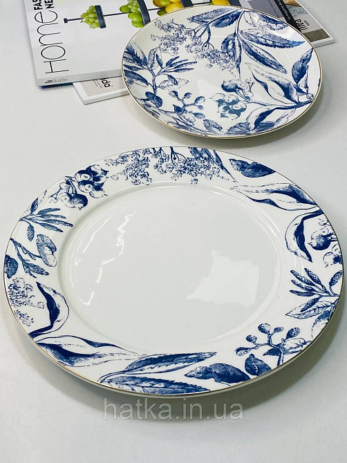 Тарілка порцеляна Olens Братислава 20 см кругла біла із синім золотим обідком кругла для дому та ресторану Київ - фото 3