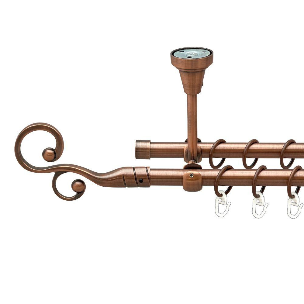 Карниз Orvit Флорес металевий дворядний відкритий до стелі гладка труба кільце металеве Мідь 16\16 мм 240 см (00-00020256) Львів - фото 1