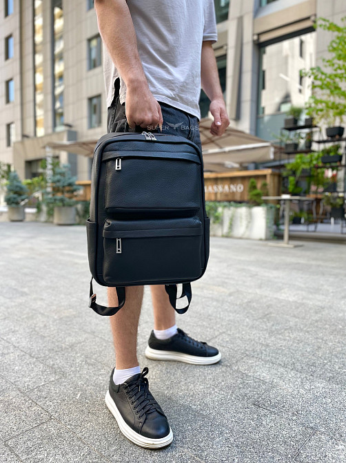 Чоловічий рюкзак для ноутбука та поїздок з натуральної шкіри 40х30х16, сумка наплічна Tiding Bag, чорна Кам'янське - фото 5