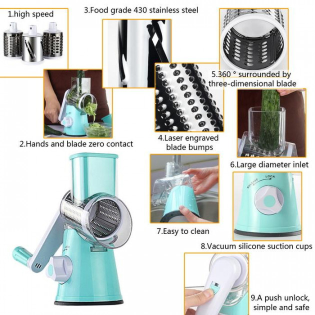 Кухонная овощерезка ручная механическая голубая, Ручная машинка измельчитель для овощей BH-85 Львов - изображение 14