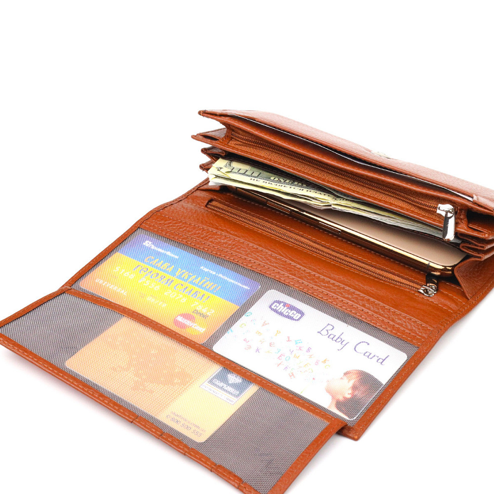 Вместительное женское портмоне с монетницей из натуральной кожи CANPELLINI 21524 Светло-коричневое Киев - изображение 7