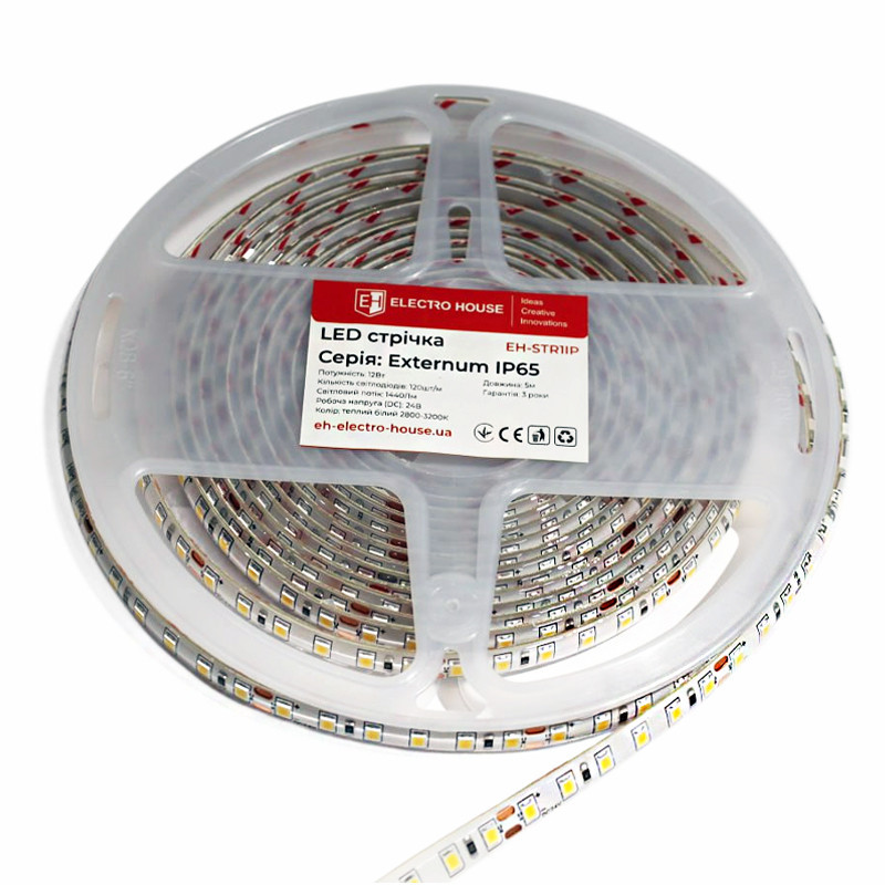 LED стрічка  12Вт 24В SMD2835 120 діодів, теплий білий 3000K, серія Externum IP65 , гарантія 3 роки Дніпро - фото 3