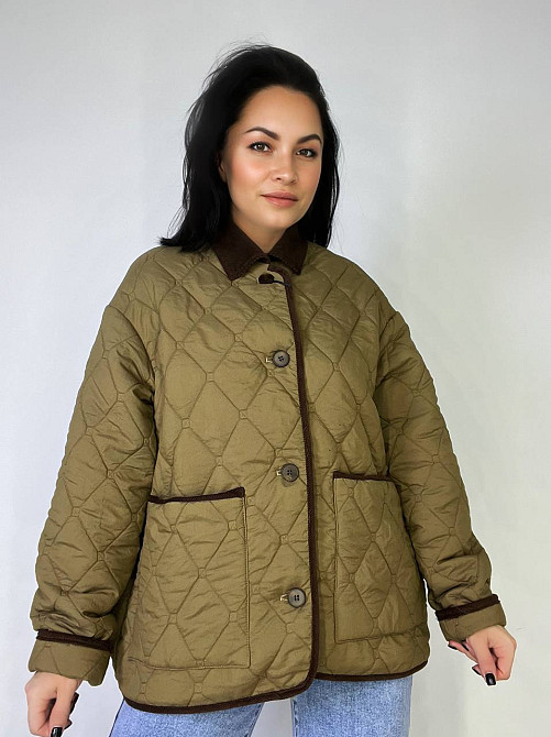 Куртка жіноча Lady Yep 9090 сорочка оверсайз стьобана демісезонна на гудзиках комбінована з вельветом коричнева, коричневий, M Київ - фото 11